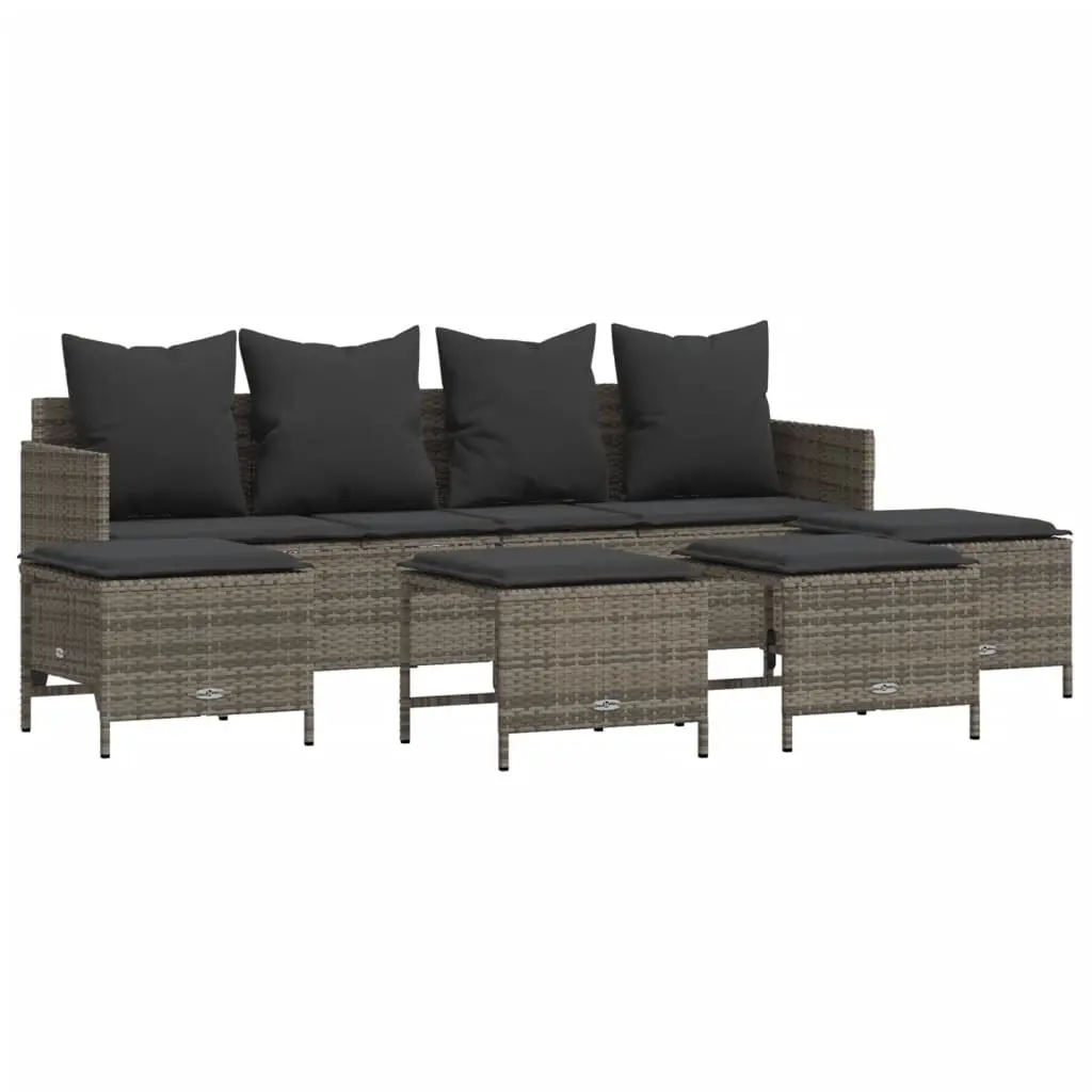 5 Piece Garden Sofa Set with Cushions Grey Poly Rattan 3261559 - Furniture