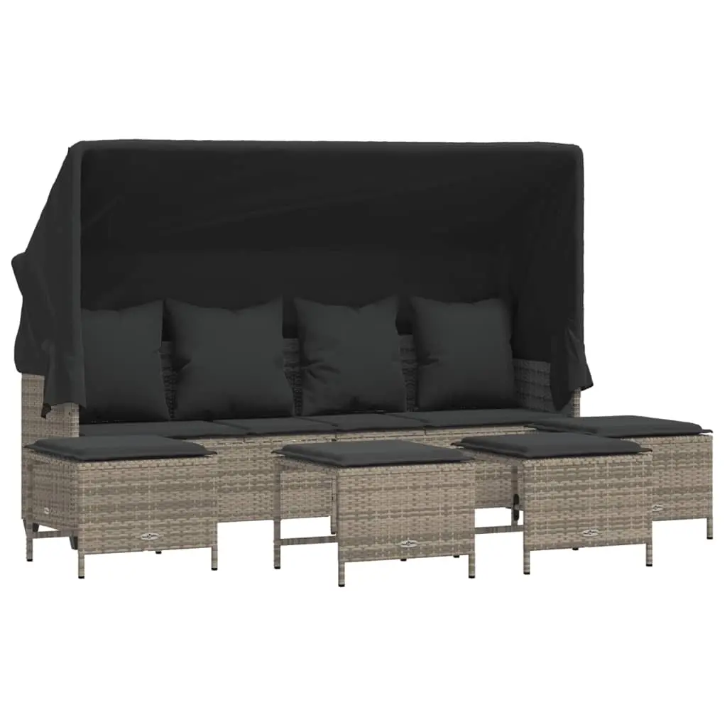5 Piece Garden Sofa Set with Cushions Grey Poly Rattan 3261565 - Furniture