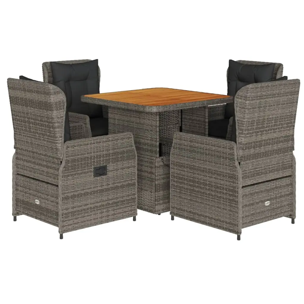 5 Piece Garden Dining Set with Cushions Grey Poly Rattan 3262769 - Furniture