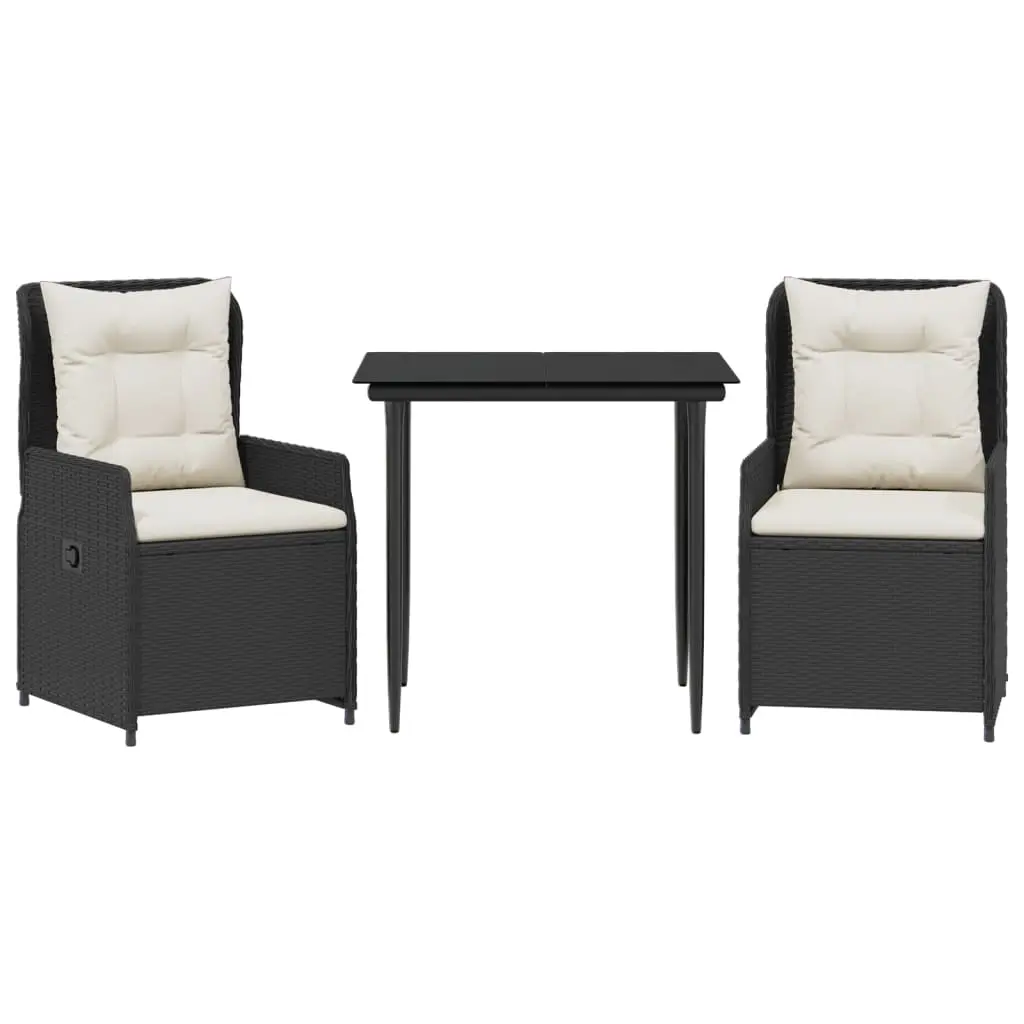 3 Piece Garden Dining Set with Cushions Black Poly Rattan 3262826 - Furniture