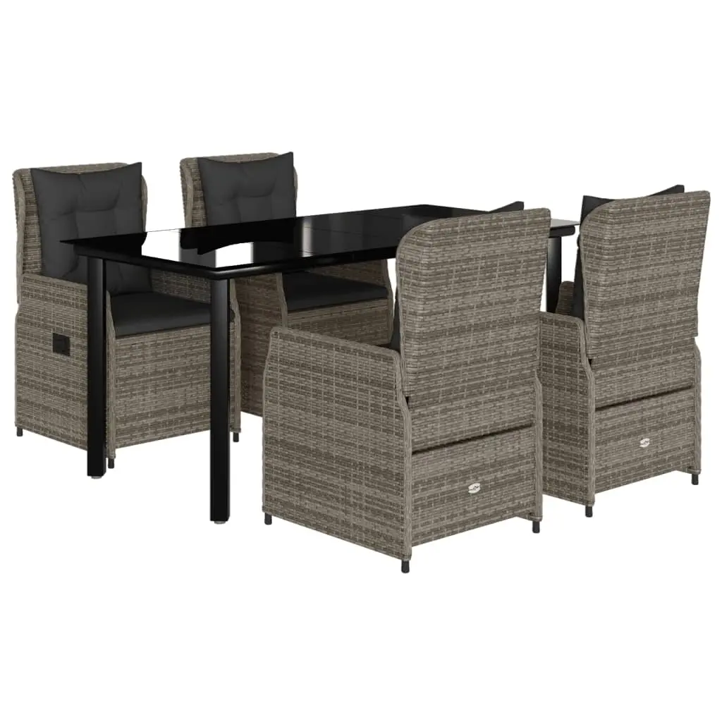 5 Piece Garden Dining Set with Cushions Grey Poly Rattan 3262864 - Furniture