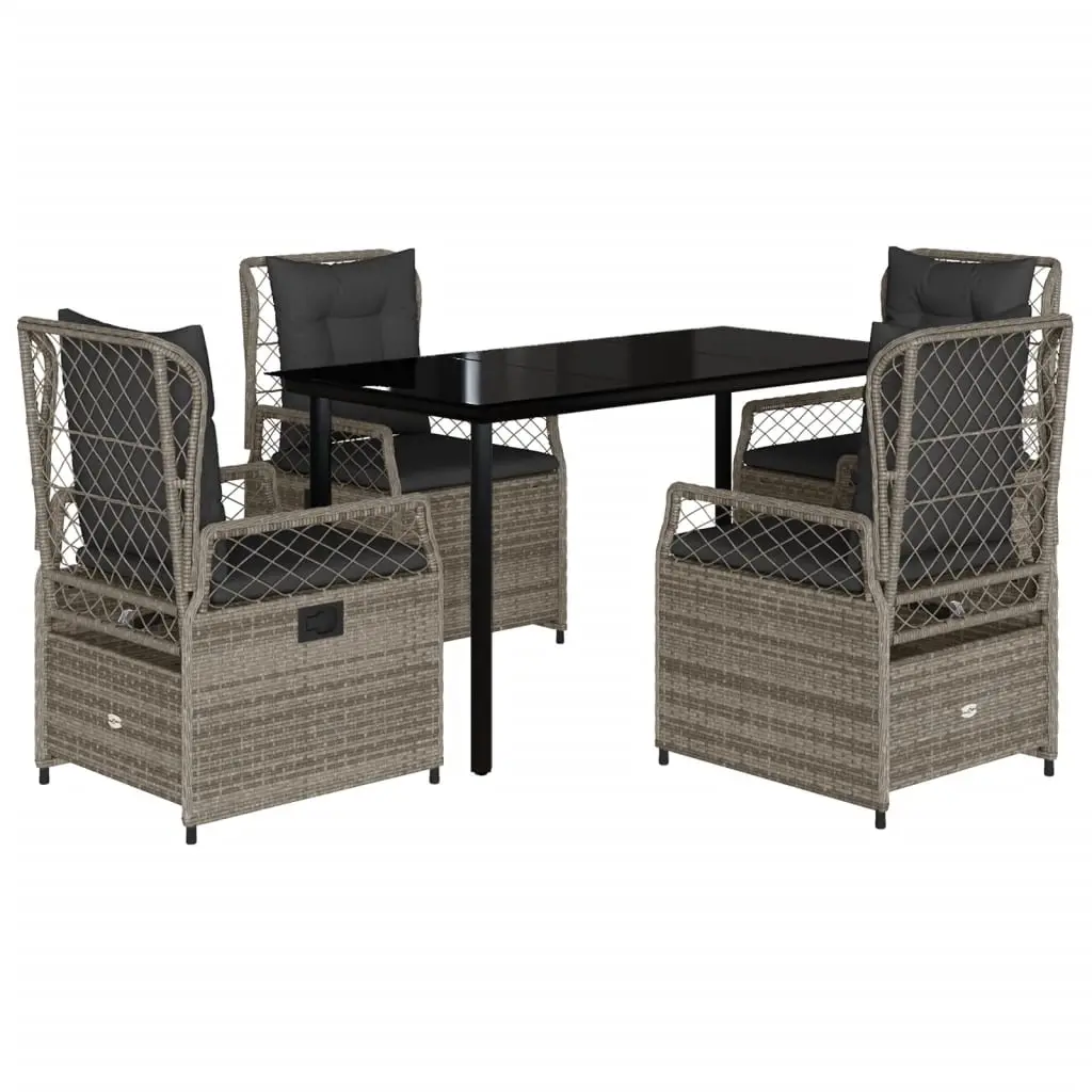 5 Piece Garden Dining Set with Cushions Grey Poly Rattan 3262994 - Furniture