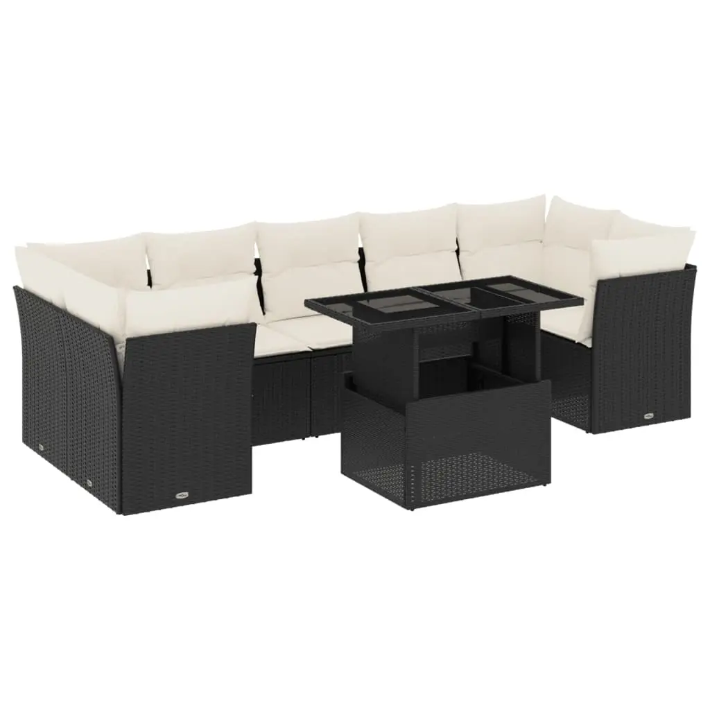 8 Piece Garden Sofa Set with Cushions Black Poly Rattan 3266396 - Furniture