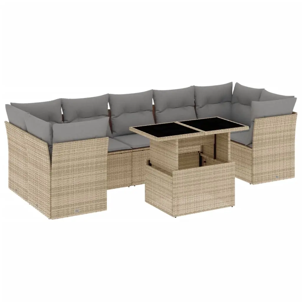8 Piece Garden Sofa Set with Cushions Beige Poly Rattan 3266399 - Furniture