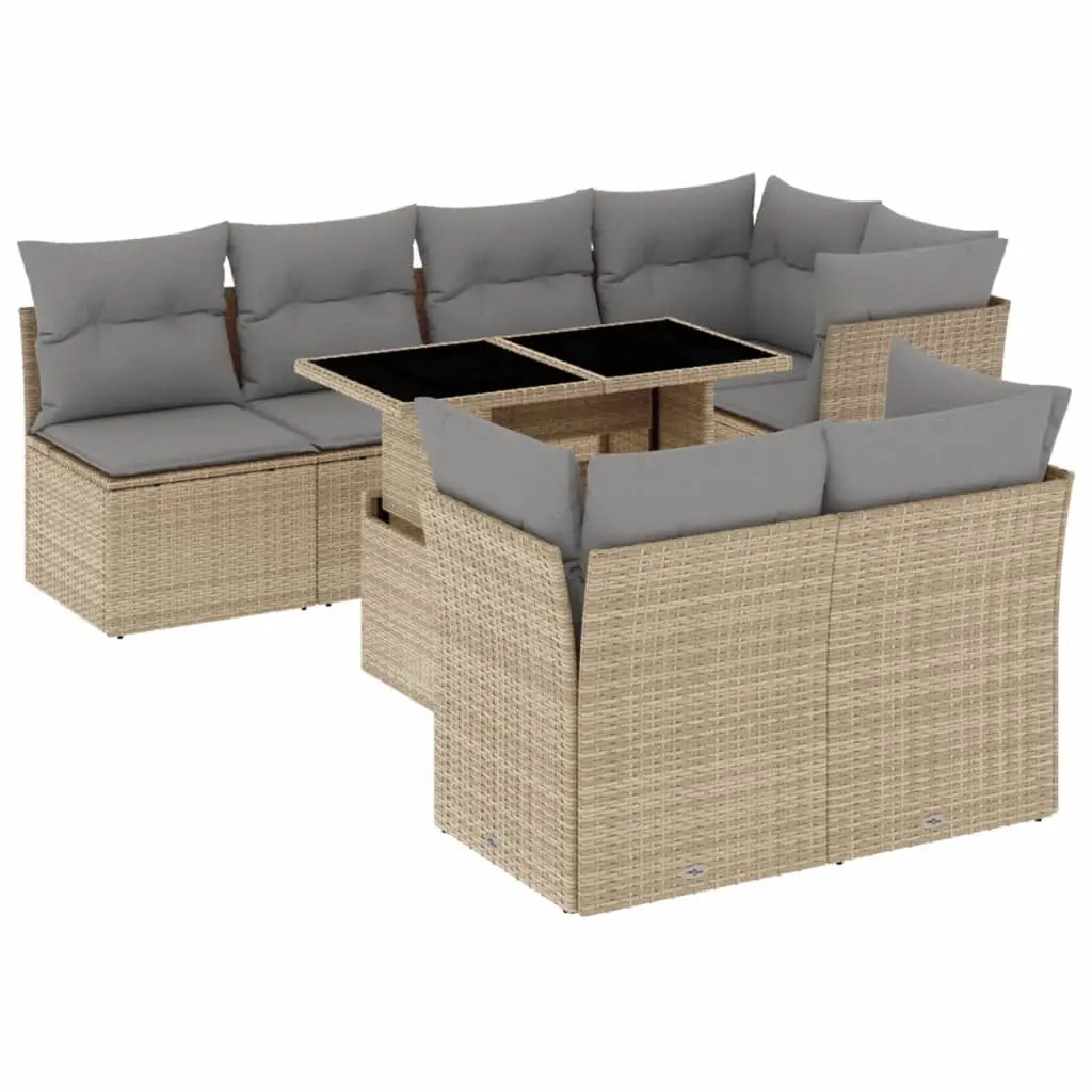 8 Piece Garden Sofa Set with Cushions Beige Poly Rattan 3266409 - Furniture