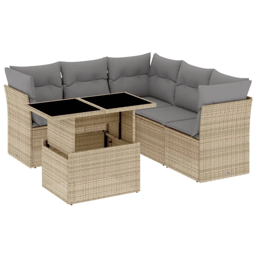 6 Piece Garden Sofa Set with Cushions Beige Poly Rattan 3266579 - Furniture