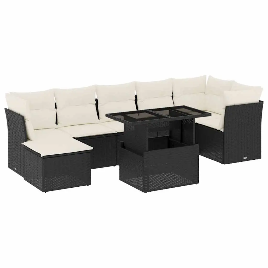8 Piece Garden Sofa Set with Cushions Black Poly Rattan 3266746 - Furniture