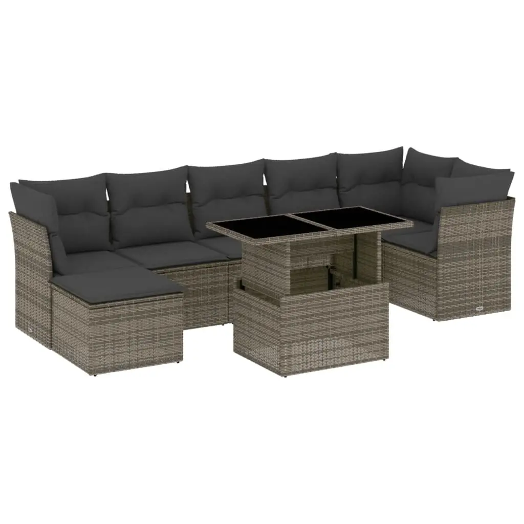 8 Piece Garden Sofa Set with Cushions Grey Poly Rattan 3266750 - Furniture