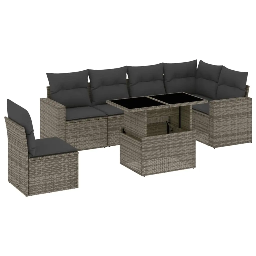 7 Piece Garden Sofa Set with Cushions Grey Poly Rattan 3267310 - Furniture