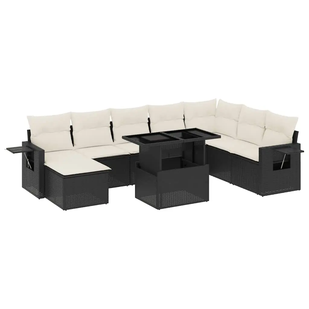 8 Piece Garden Sofa Set with Cushions Black Poly Rattan 3268066 - Furniture