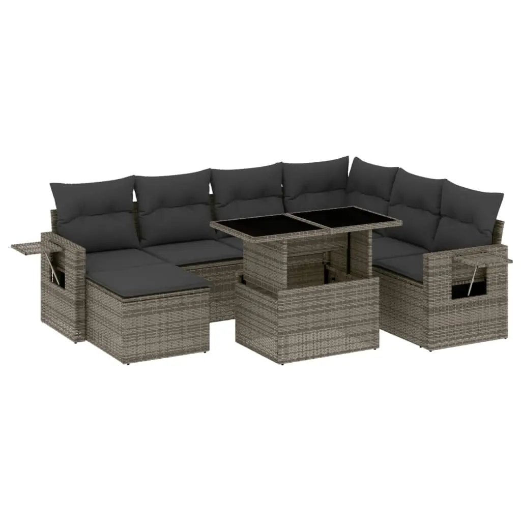 8 Piece Garden Sofa Set with Cushions Grey Poly Rattan 3268070 - Furniture
