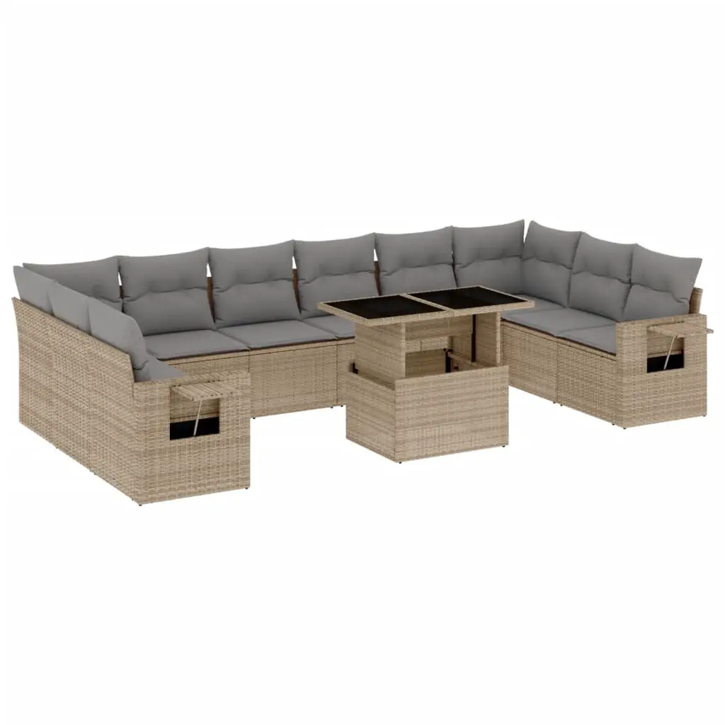 11 Piece Garden Sofa Set with Cushions Beige Poly Rattan 3268149 - Furniture