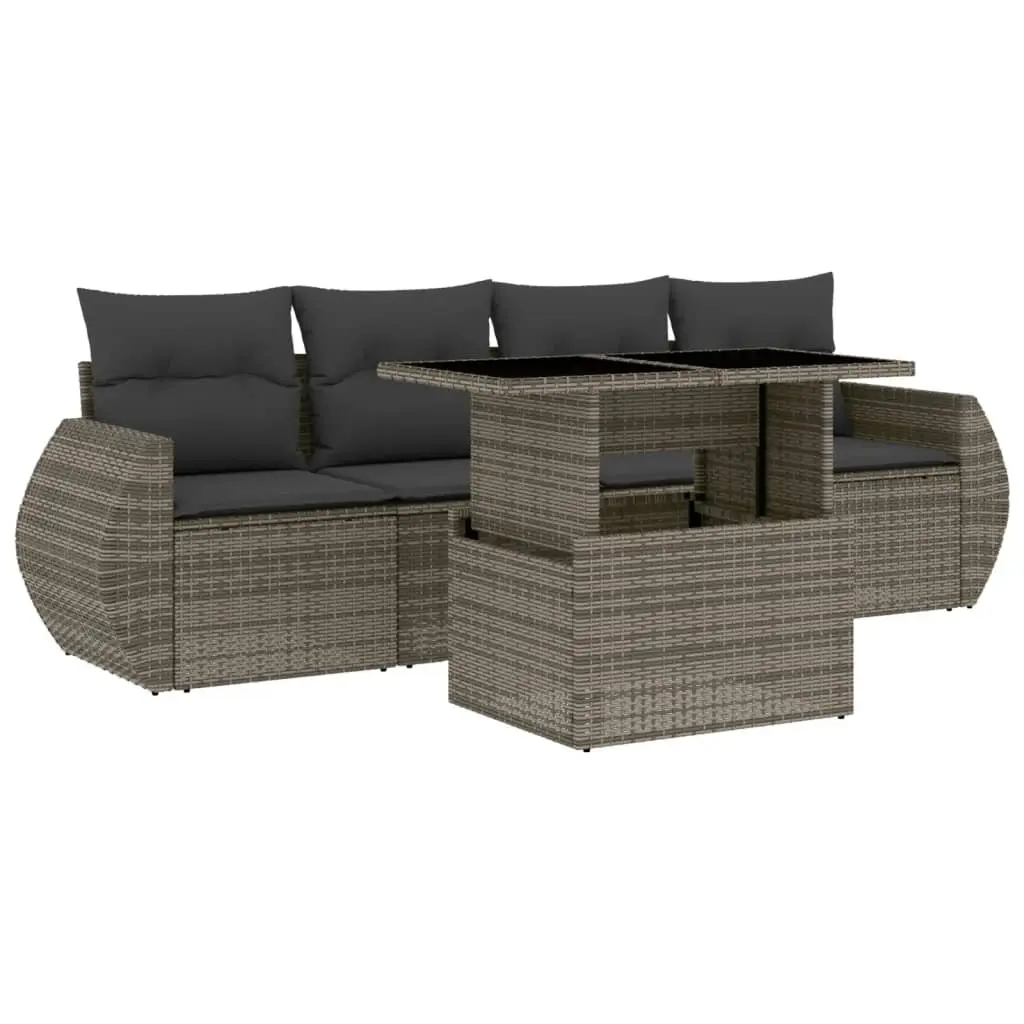 5 Piece Garden Sofa Set with Cushions Grey Poly Rattan 3268360 - Furniture