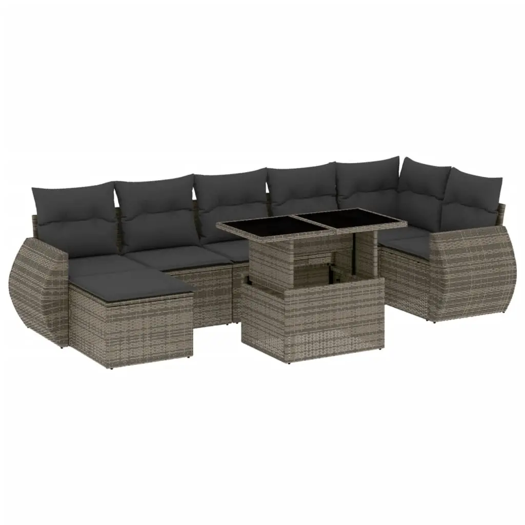 8 Piece Garden Sofa Set with Cushions Grey Poly Rattan 3268690 - Furniture
