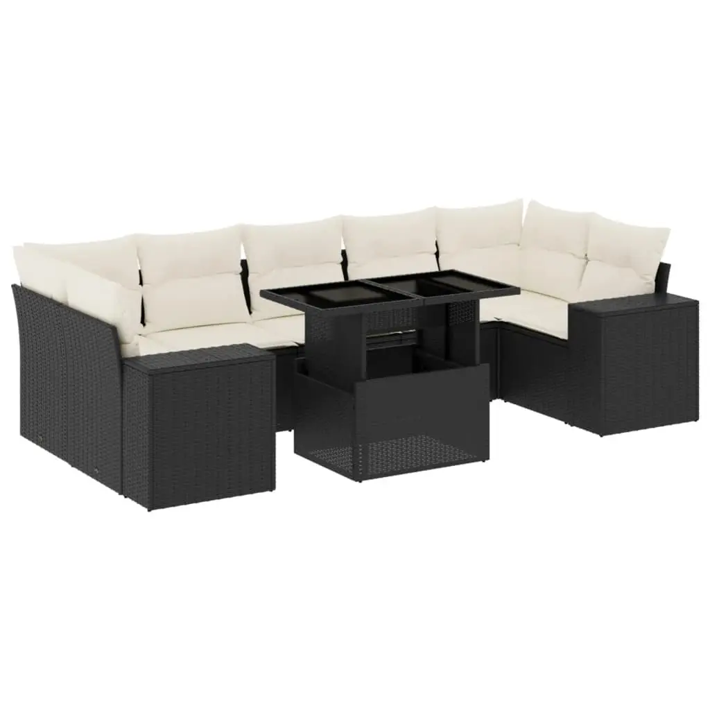 8 Piece Garden Sofa Set with Cushions Black Poly Rattan 3269036 - Furniture