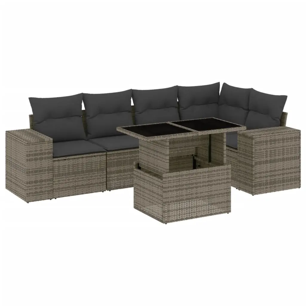 6 Piece Garden Sofa Set with Cushions Grey Poly Rattan 3269150 - Furniture