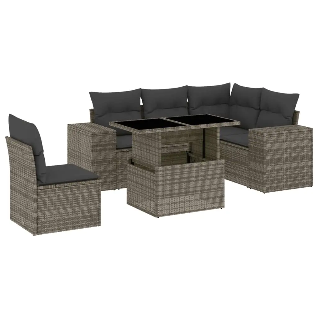 6 Piece Garden Sofa Set with Cushions Grey Poly Rattan 3269170 - Furniture