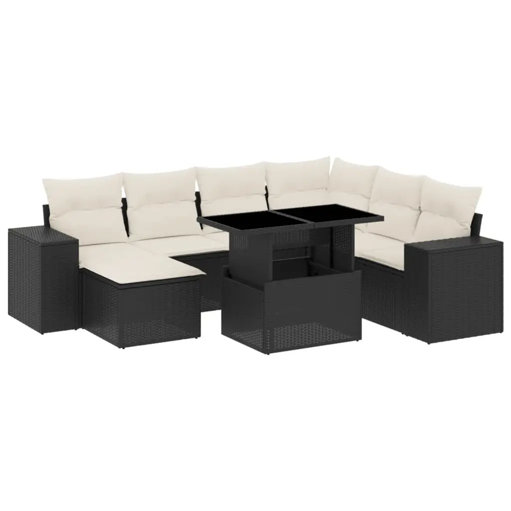 8 Piece Garden Sofa Set with Cushions Black Poly Rattan 3269326 - Furniture