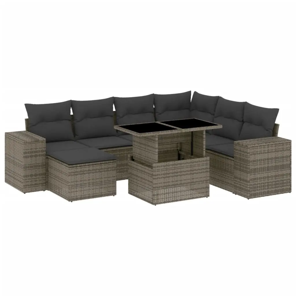8 Piece Garden Sofa Set with Cushions Grey Poly Rattan 3269330 - Furniture