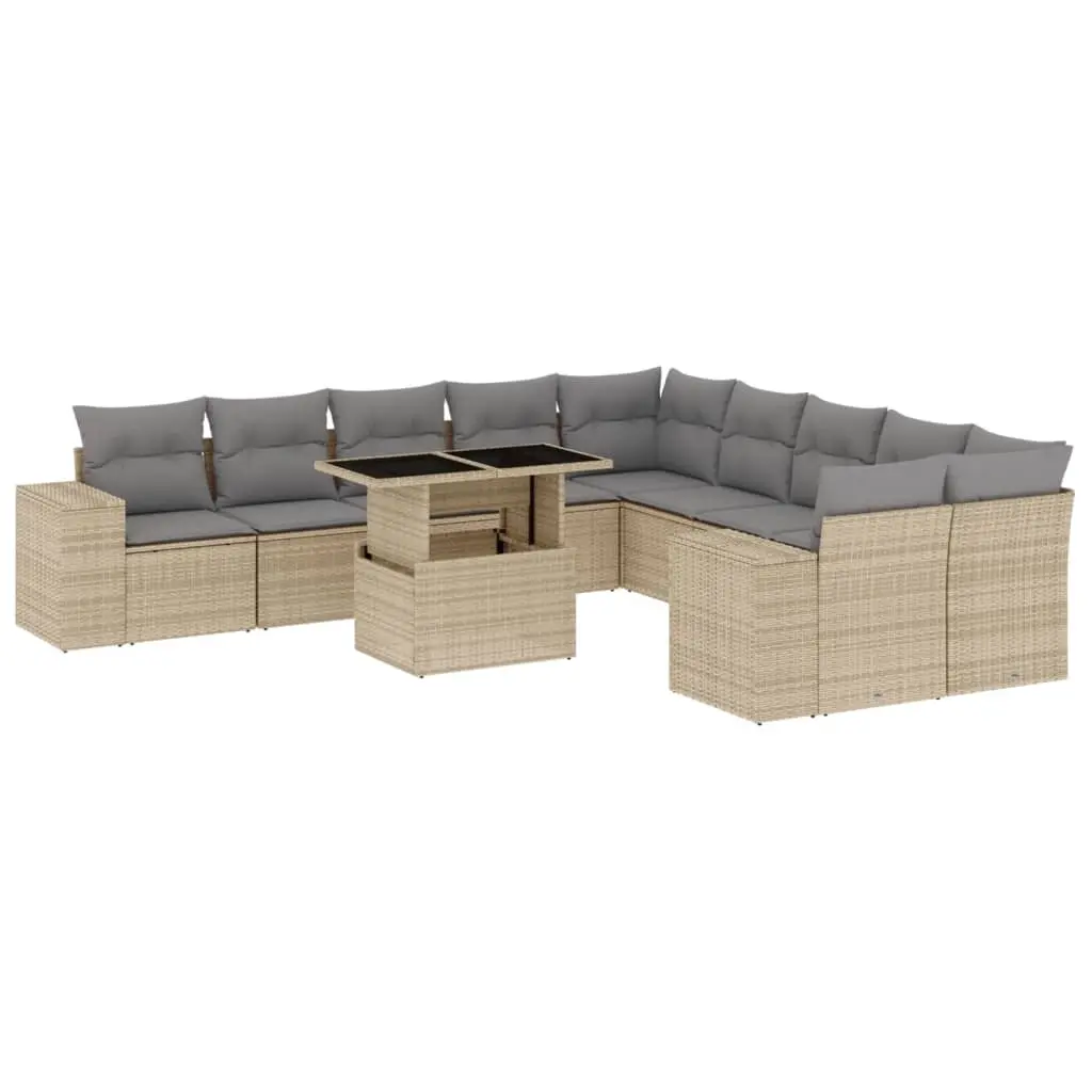 11 Piece Garden Sofa Set with Cushions Beige Poly Rattan 3269429 - Furniture