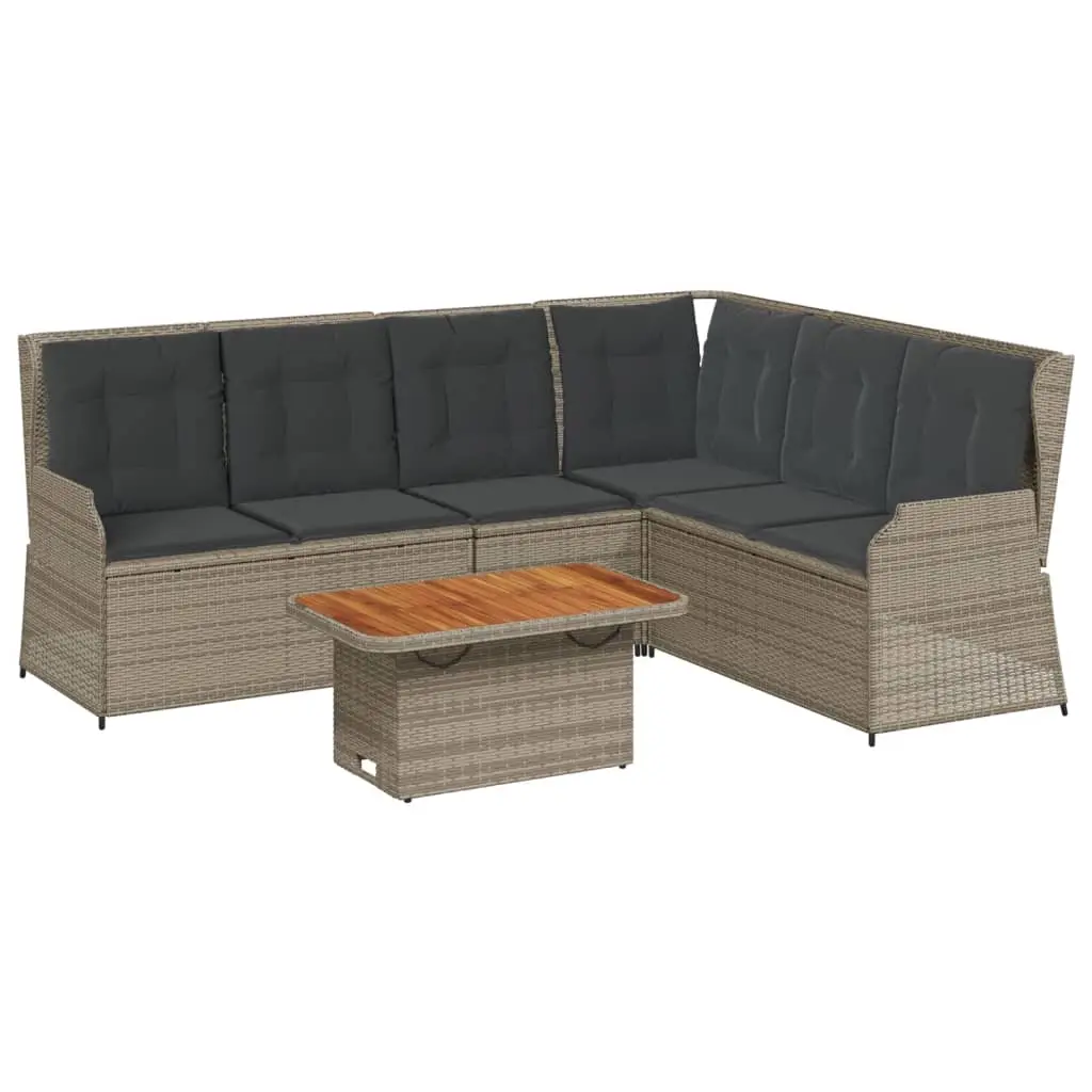 5 Piece Garden Lounge Set with Cushions Grey Poly Rattan 3262472 - Furniture