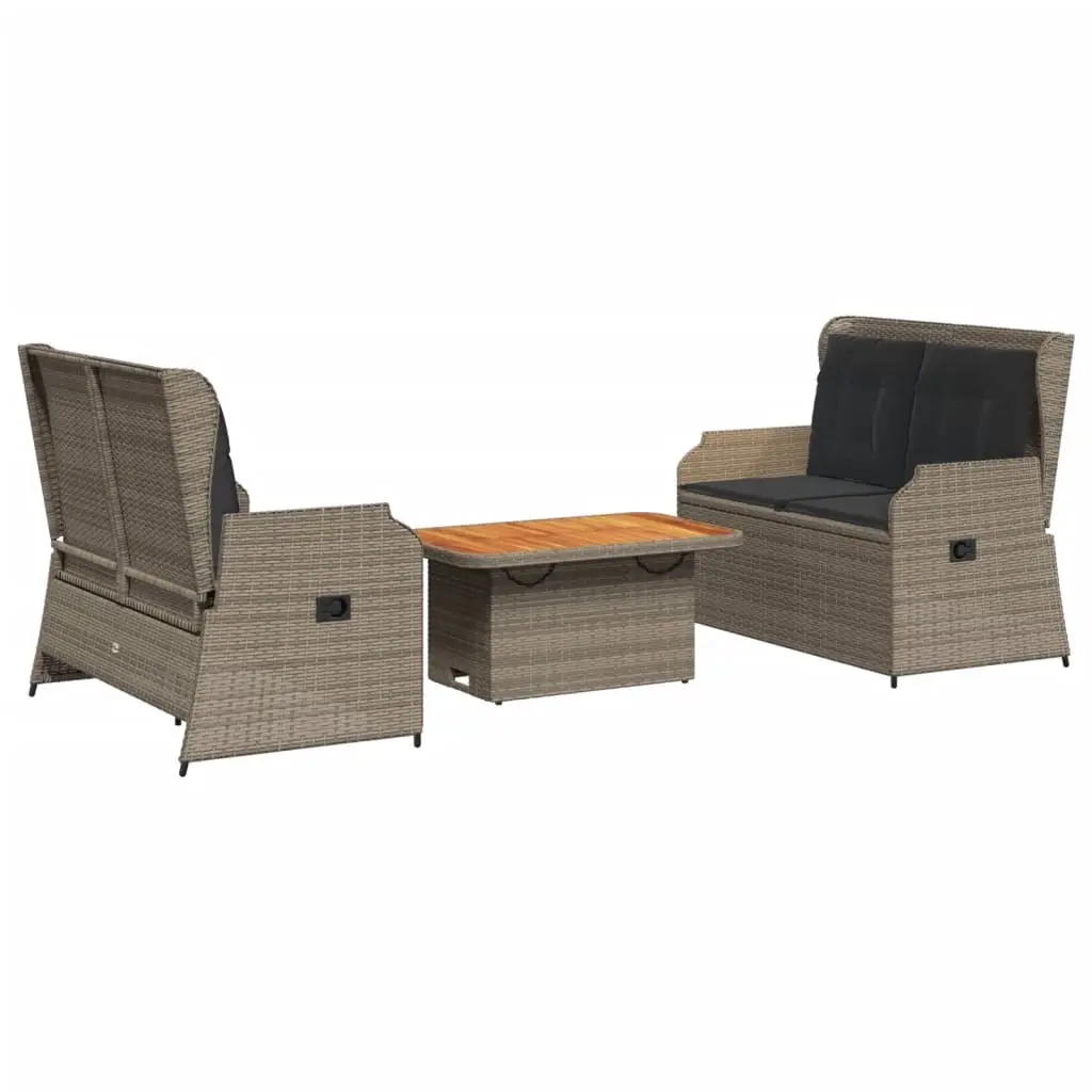 3 Piece Garden Lounge Set with Cushions Grey Poly Rattan 3262748 - Furniture