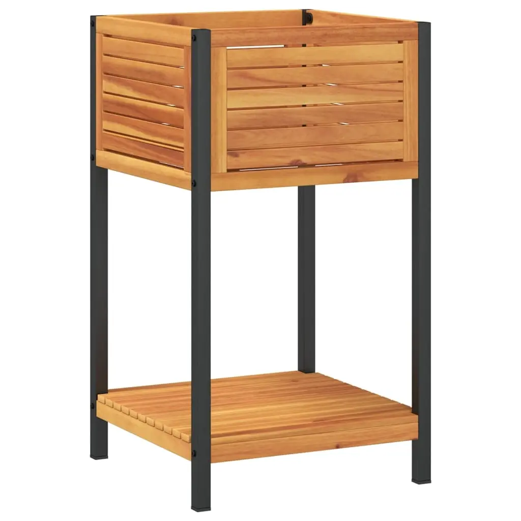 Garden Planter with Shelf 45x45x80 cm Solid Wood Acacia and Steel 367616 - Home & Garden