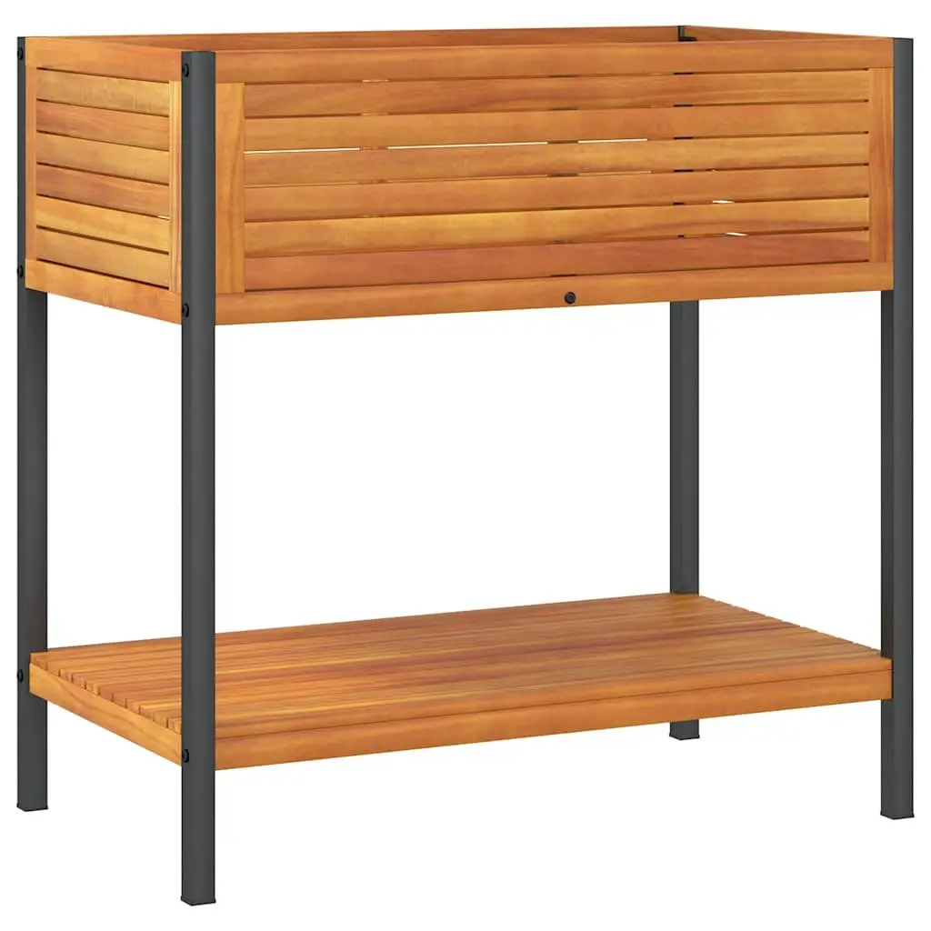 Garden Planter with Shelf 80x45x80 cm Solid Wood Acacia and Steel 367617 - Home & Garden