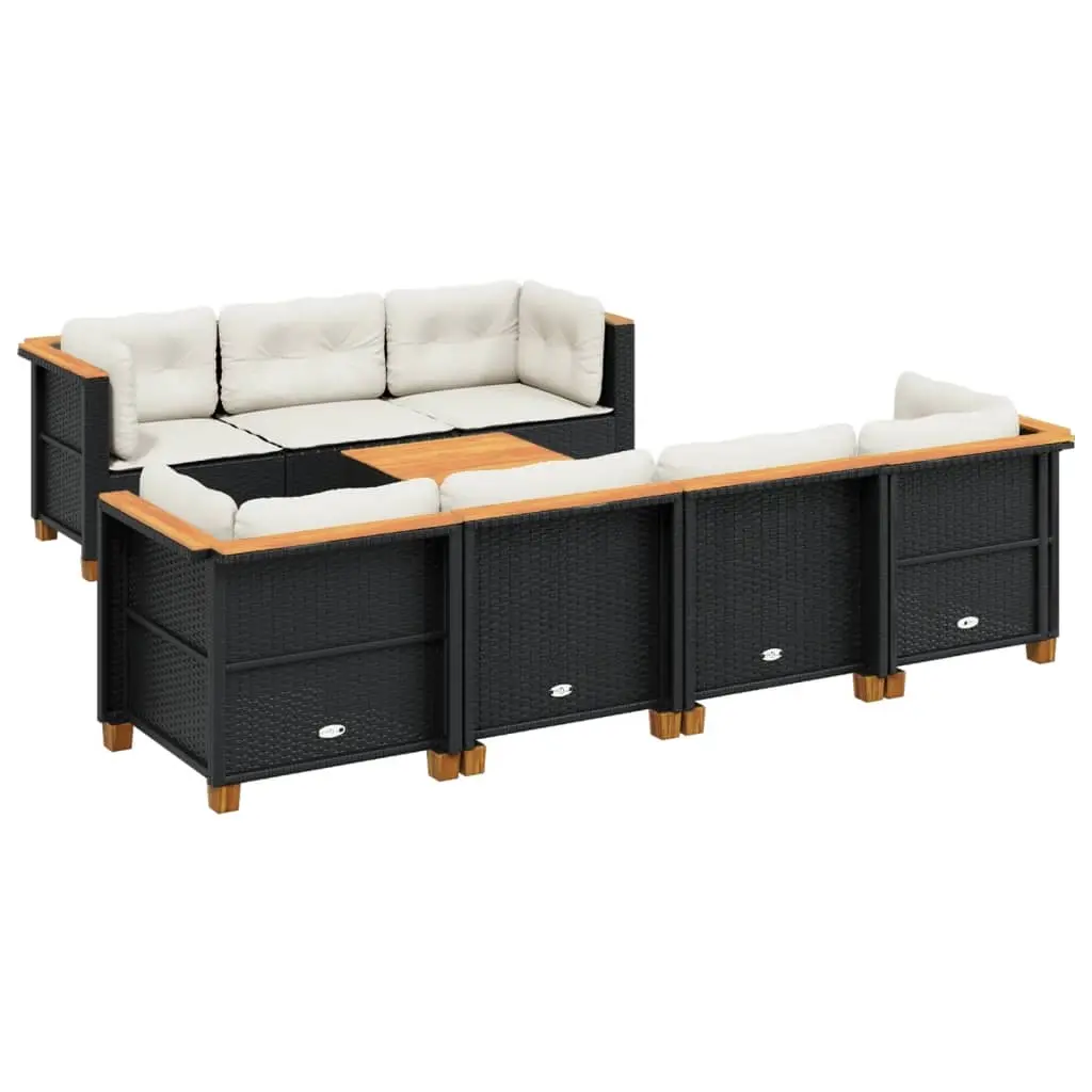 8 Piece Garden Sofa Set with Cushions Black Poly Rattan 3261749 - Furniture