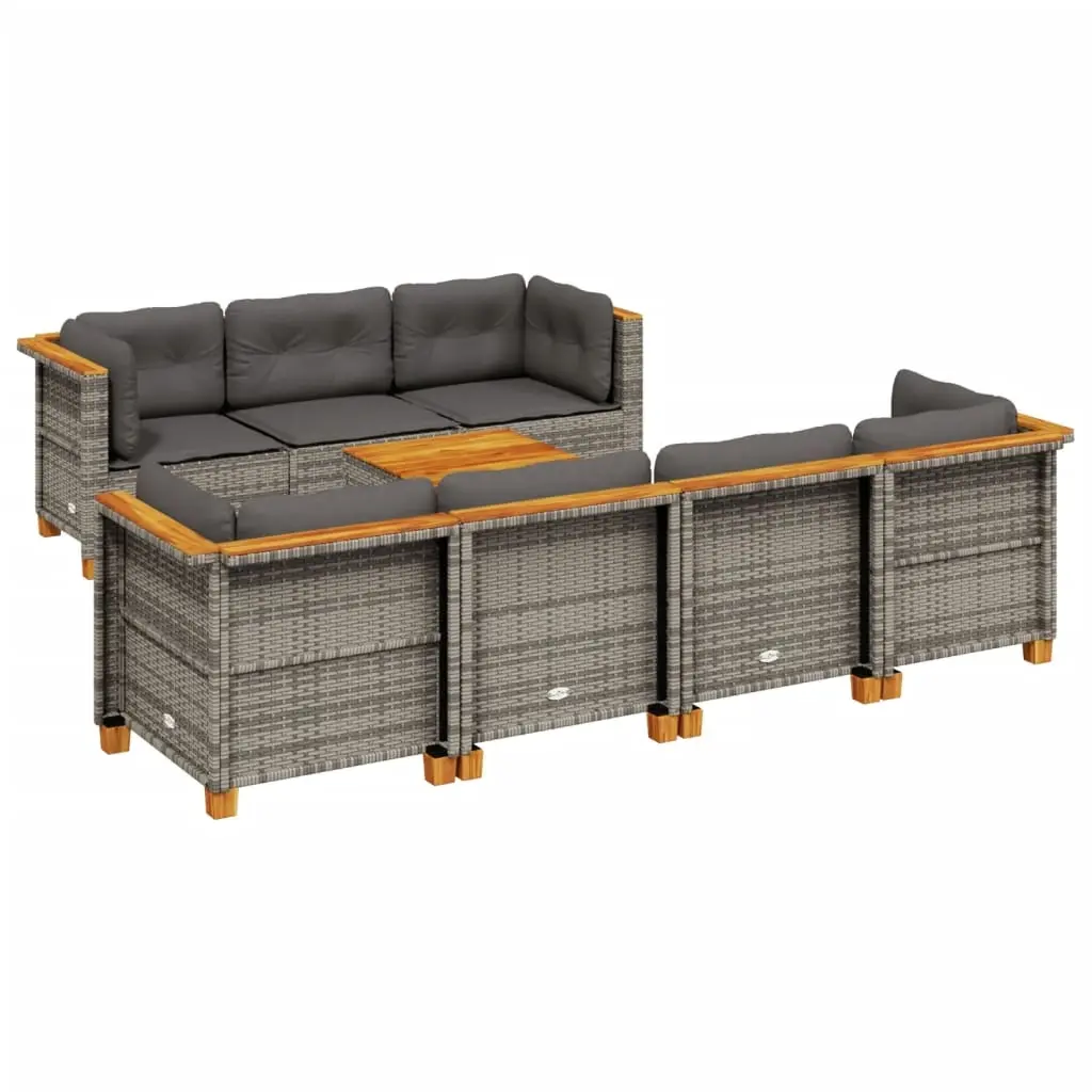8 Piece Garden Sofa Set with Cushions Grey Poly Rattan 3261750 - Furniture