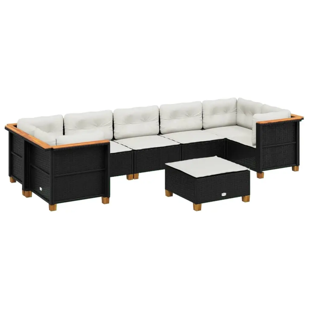 8 Piece Garden Sofa Set with Cushions Black Poly Rattan 3261761 - Furniture
