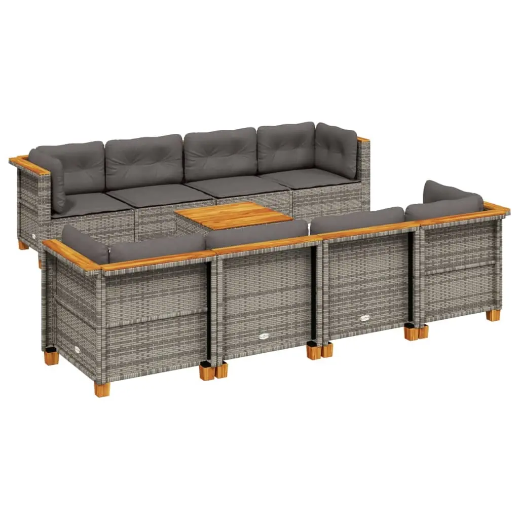9 Piece Garden Sofa Set with Cushions Grey Poly Rattan 3261768 - Furniture