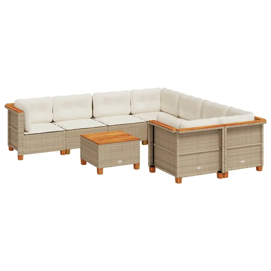 9 Piece Garden Sofa Set with Cushions Beige Poly Rattan 3261775 - Furniture
