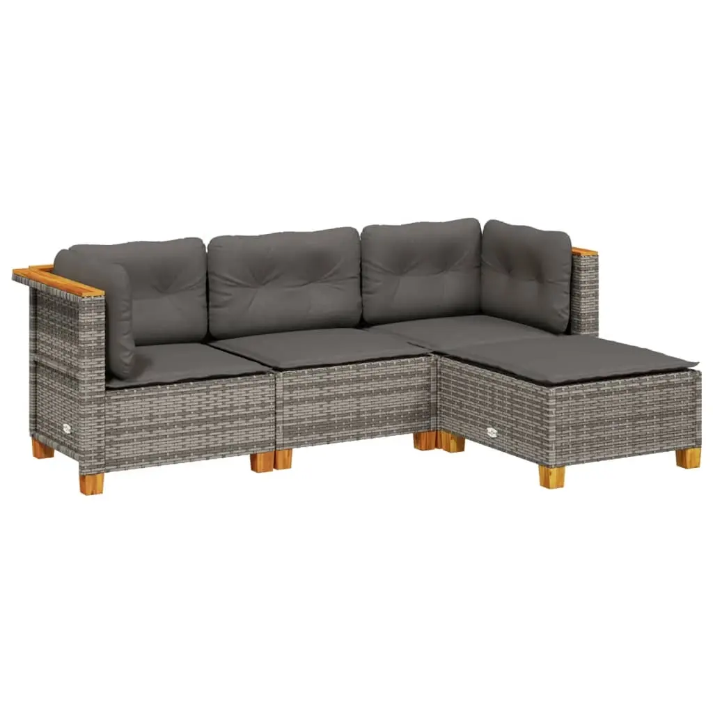 4 Piece Garden Sofa Set with Cushions Grey Poly Rattan 3261780 - Furniture