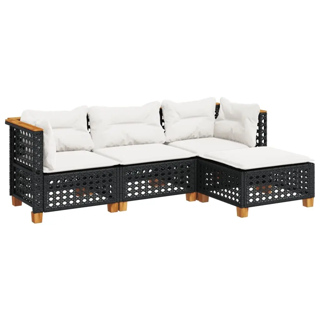 4 Piece Garden Sofa Set with Cushions Black Poly Rattan 3261782 - Furniture