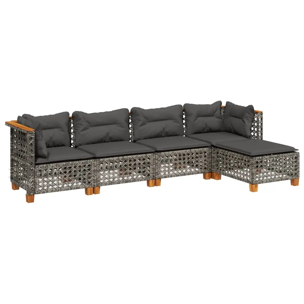 5 Piece Garden Sofa Set with Cushions Grey Poly Rattan 3261789 - Furniture