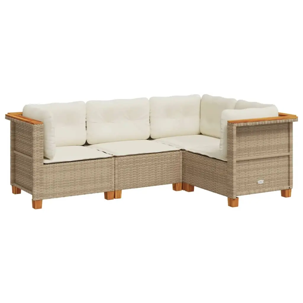 4 Piece Garden Sofa Set with Cushions Beige Poly Rattan 3261799 - Furniture