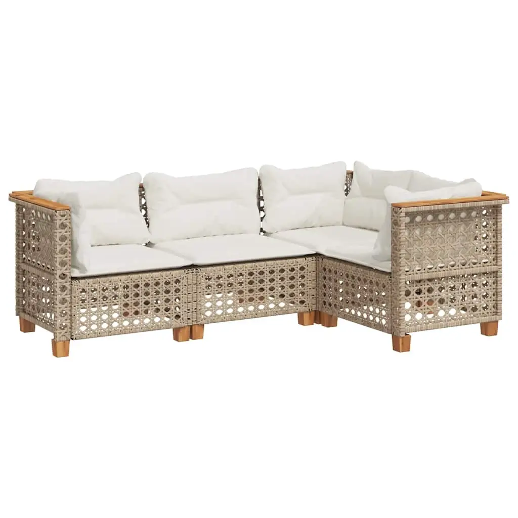 4 Piece Garden Sofa Set with Cushions Beige Poly Rattan 3261802 - Furniture