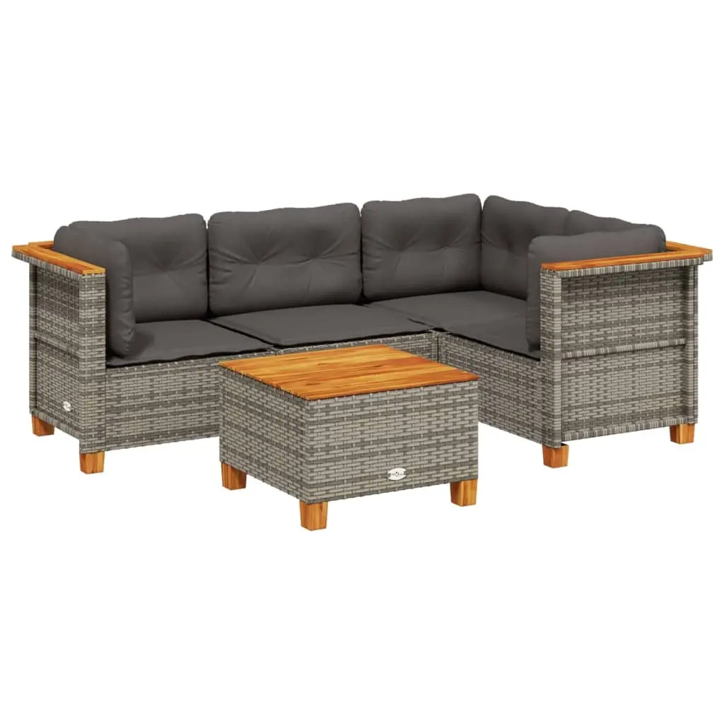 5 Piece Garden Sofa Set with Cushions Grey Poly Rattan 3261804 - Furniture