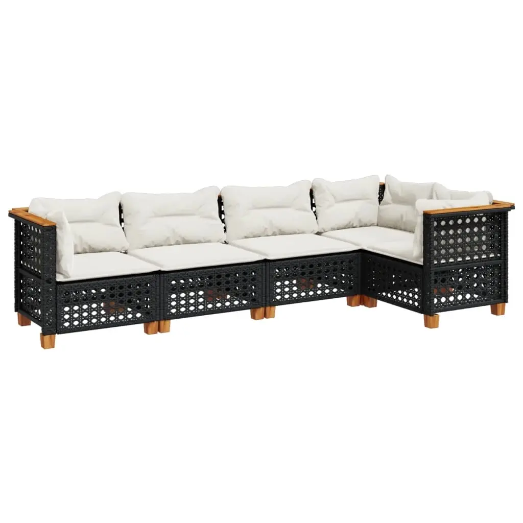 5 Piece Garden Sofa Set with Cushions Black Poly Rattan 3261812 - Furniture