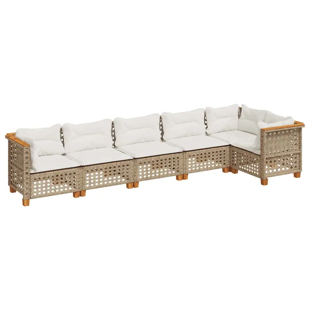 6 Piece Garden Sofa Set with Cushions Beige Poly Rattan 3261850 - Furniture