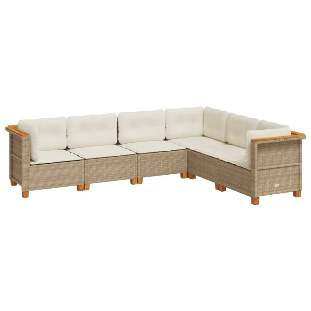 6 Piece Garden Sofa Set with Cushions Beige Poly Rattan 3261859 - Furniture