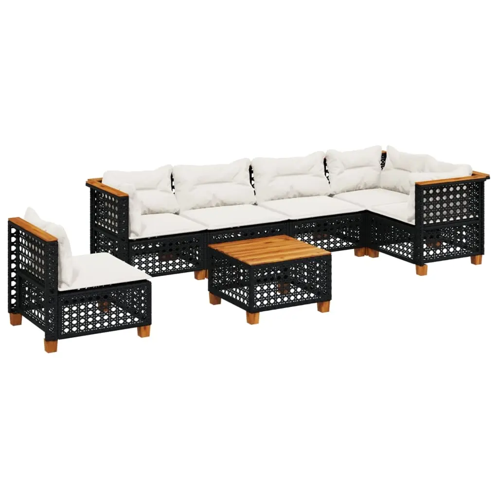 7 Piece Garden Sofa Set with Cushions Black Poly Rattan 3261878 - Furniture