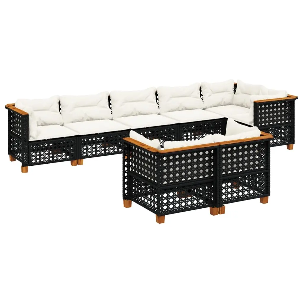 8 Piece Garden Sofa Set with Cushions Black Poly Rattan 3261890 - Furniture