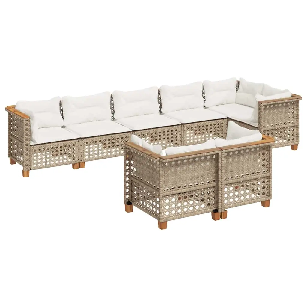 8 Piece Garden Sofa Set with Cushions Beige Poly Rattan 3261892 - Furniture