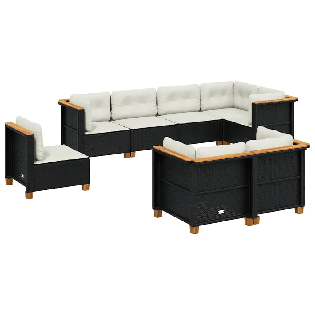 8 Piece Garden Sofa Set with Cushions Black Poly Rattan 3261899 - Furniture