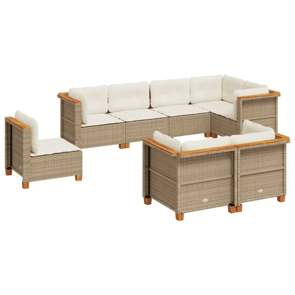 8 Piece Garden Sofa Set with Cushions Beige Poly Rattan 3261901 - Furniture