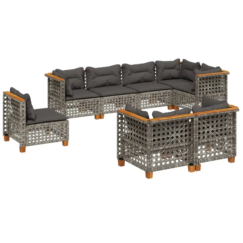 8 Piece Garden Sofa Set with Cushions Grey Poly Rattan 3261903 - Furniture
