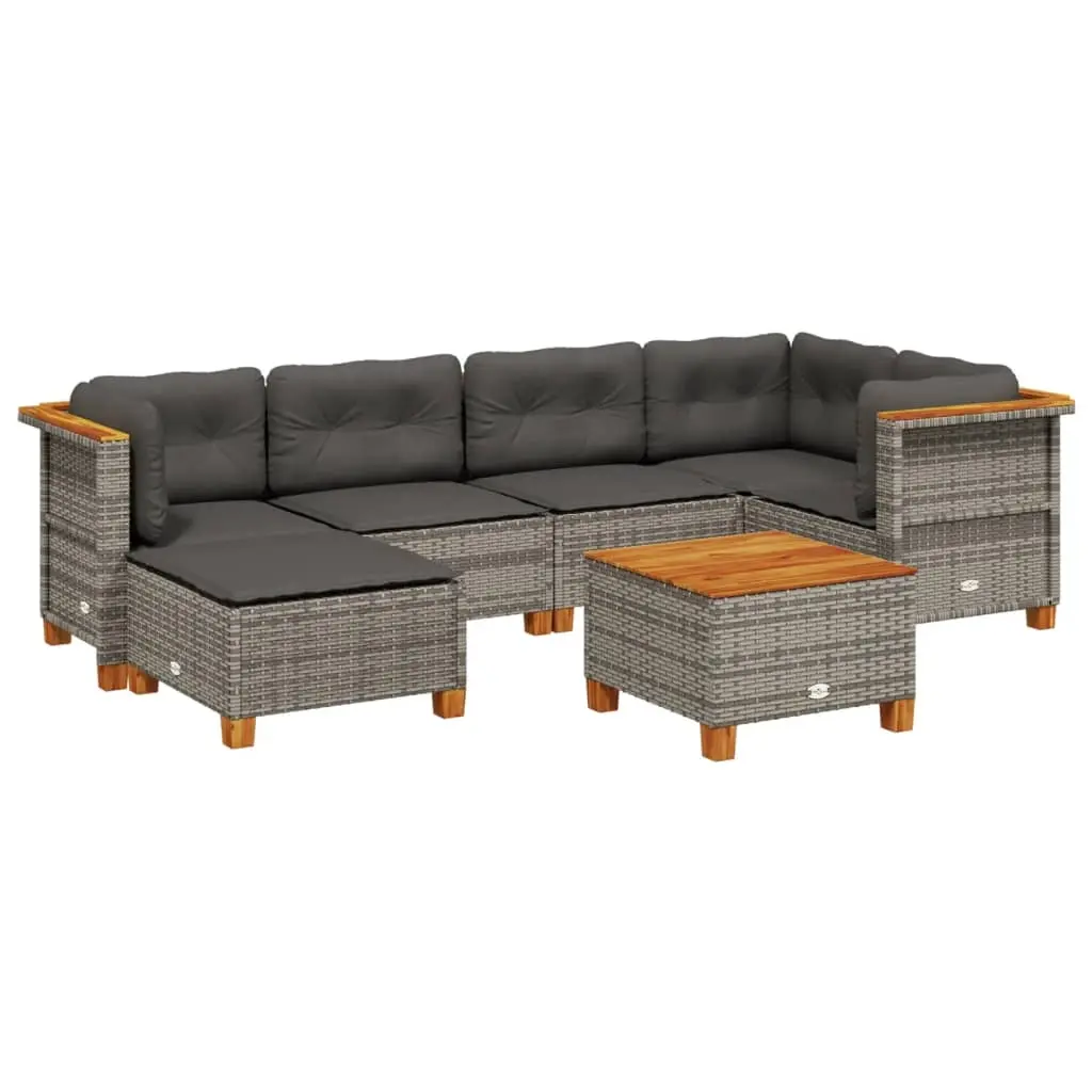 7 Piece Garden Sofa Set with Cushions Grey Poly Rattan 3261918 - Furniture