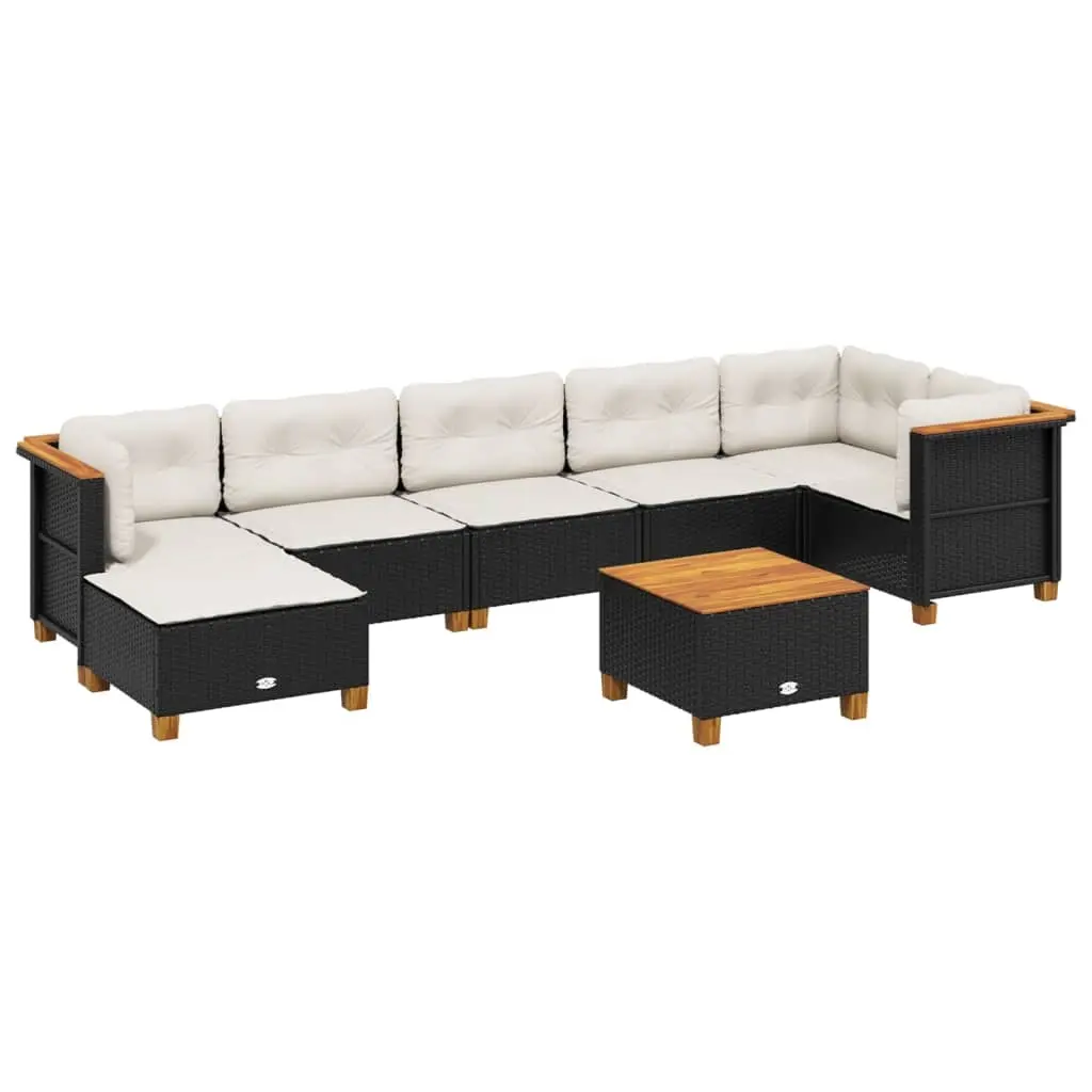 8 Piece Garden Sofa Set with Cushions Black Poly Rattan 3261929 - Furniture